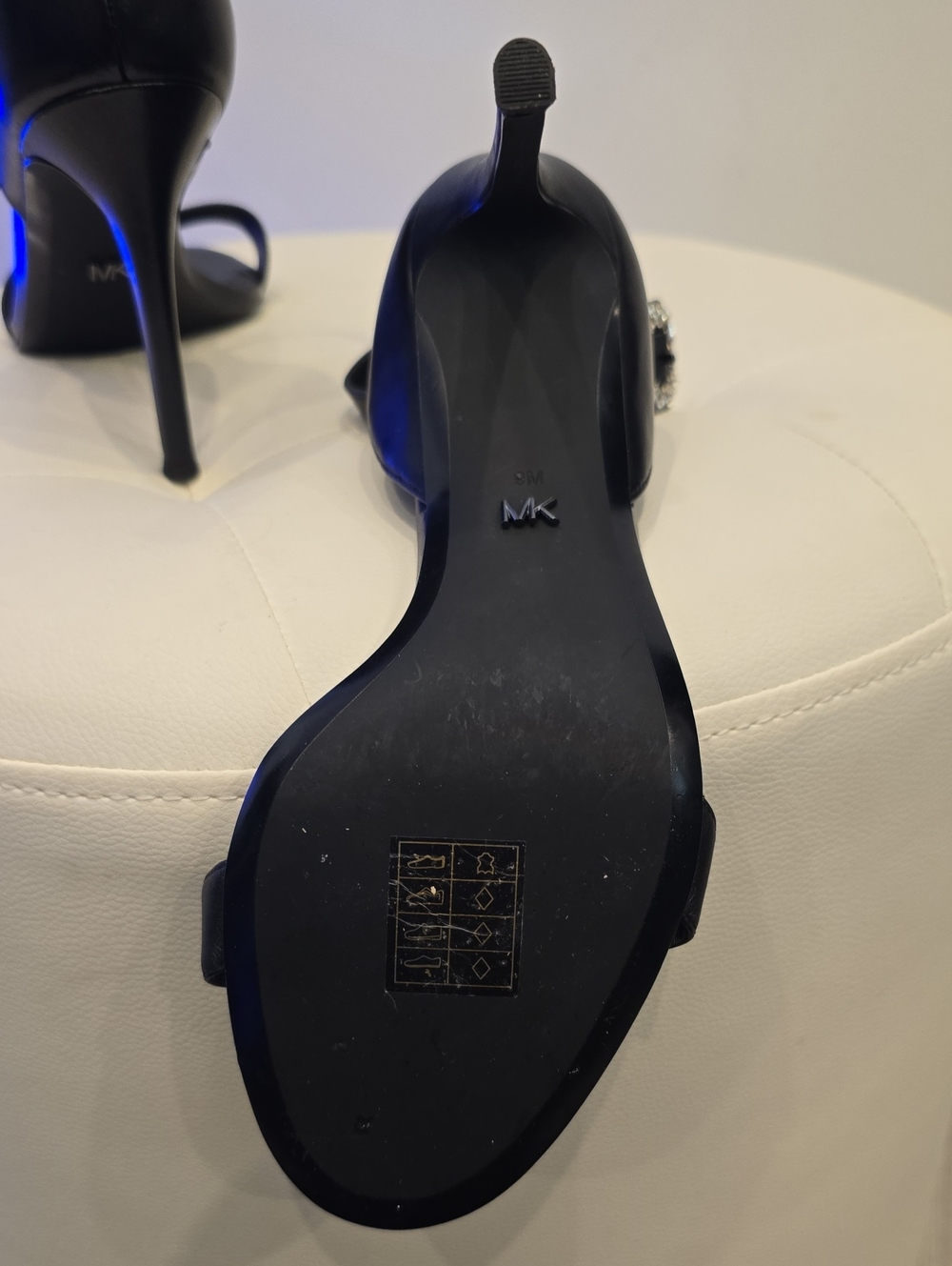 Michael KORS Women's Black Crystal-Embellished Ankle Strap High Heels Viola 9 - Picture 8 of 8
